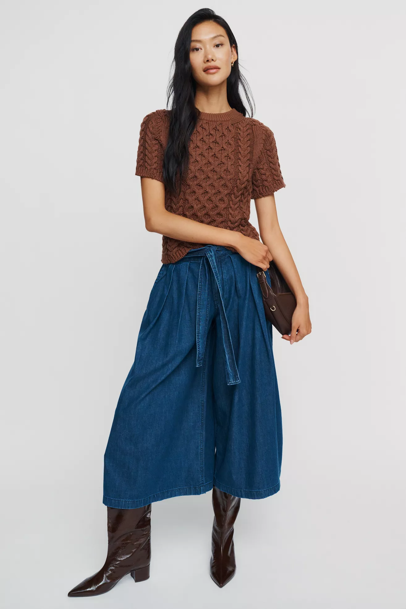 Pilcro Lotus High Rise Wide Leg Skirty Cropped Jeans