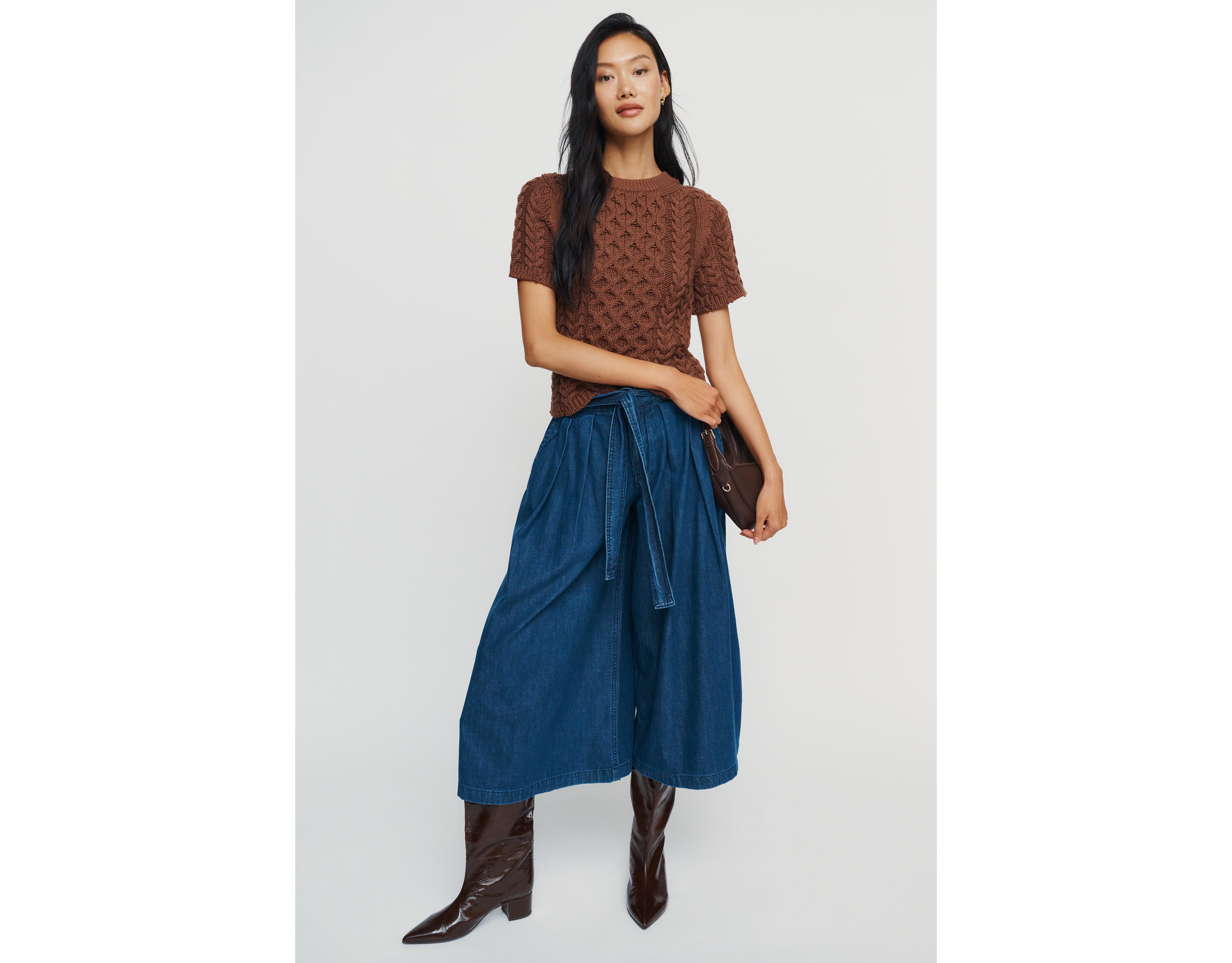 Pilcro Lotus High Rise Wide Leg Skirty Cropped Jeans