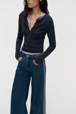 Pilcro Azura High-Rise Wide-Leg Track Stripe Jeans