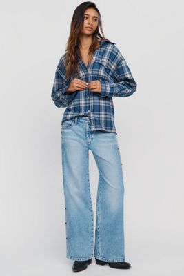 Pilcro Esme Mid-Rise Wide-Leg Grommet Jeans