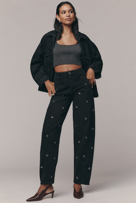 Habitual Evie High Waist Grommet Barrel Leg Jeans In Blue