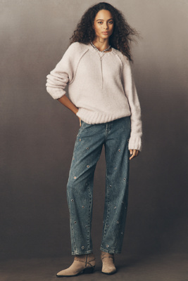 Habitual Evie High-rise Embellished Barrel Jeans In Neutral