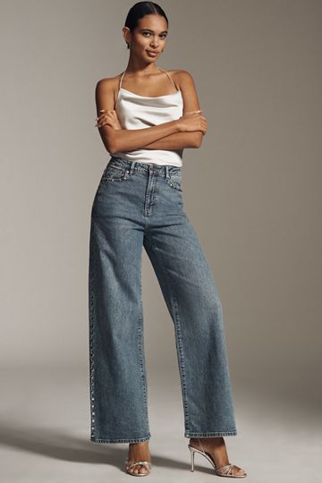 Habitual Gemma High-Rise Wide-Leg Studded Jeans
