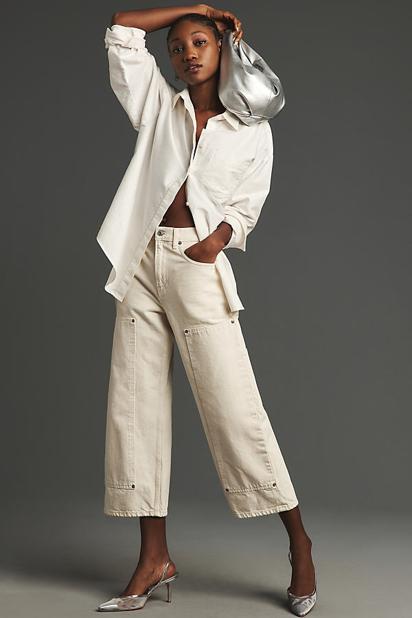 Re/done The Shortie High-rise Crop Straight-leg Jeans In White