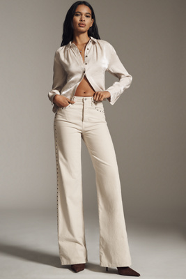 Re/done High-rise Vintage Studded Wide-leg Jeans In Neutral