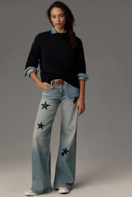 Re/done Star-embellished Mid-rise Wide-leg Jeans In Blue