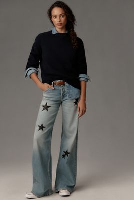 RE/DONE Star-Embellished Mid-Rise Wide-Leg Jeans