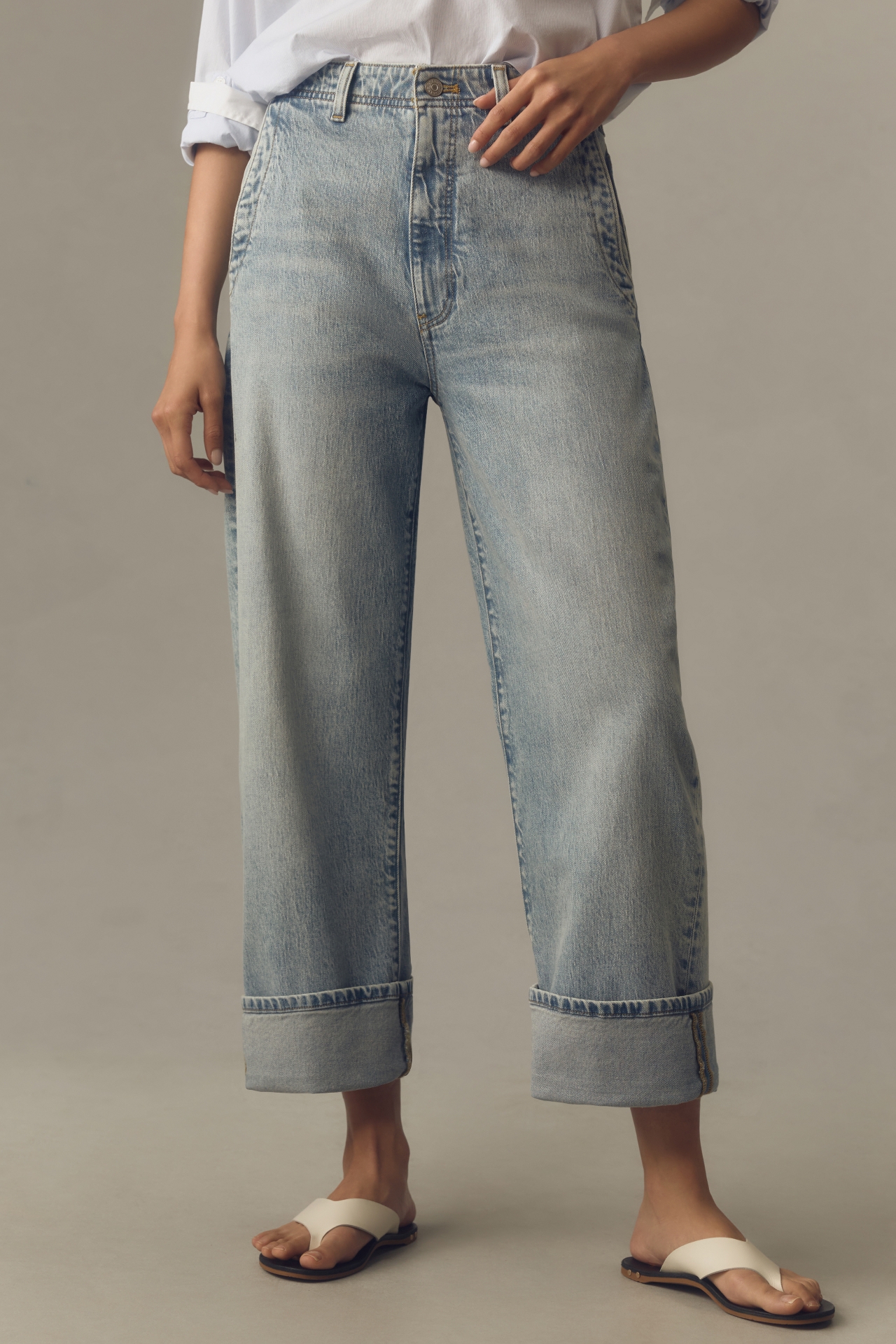 The Lonnie Cuffed High-Rise Crop Jeans by Pilcro