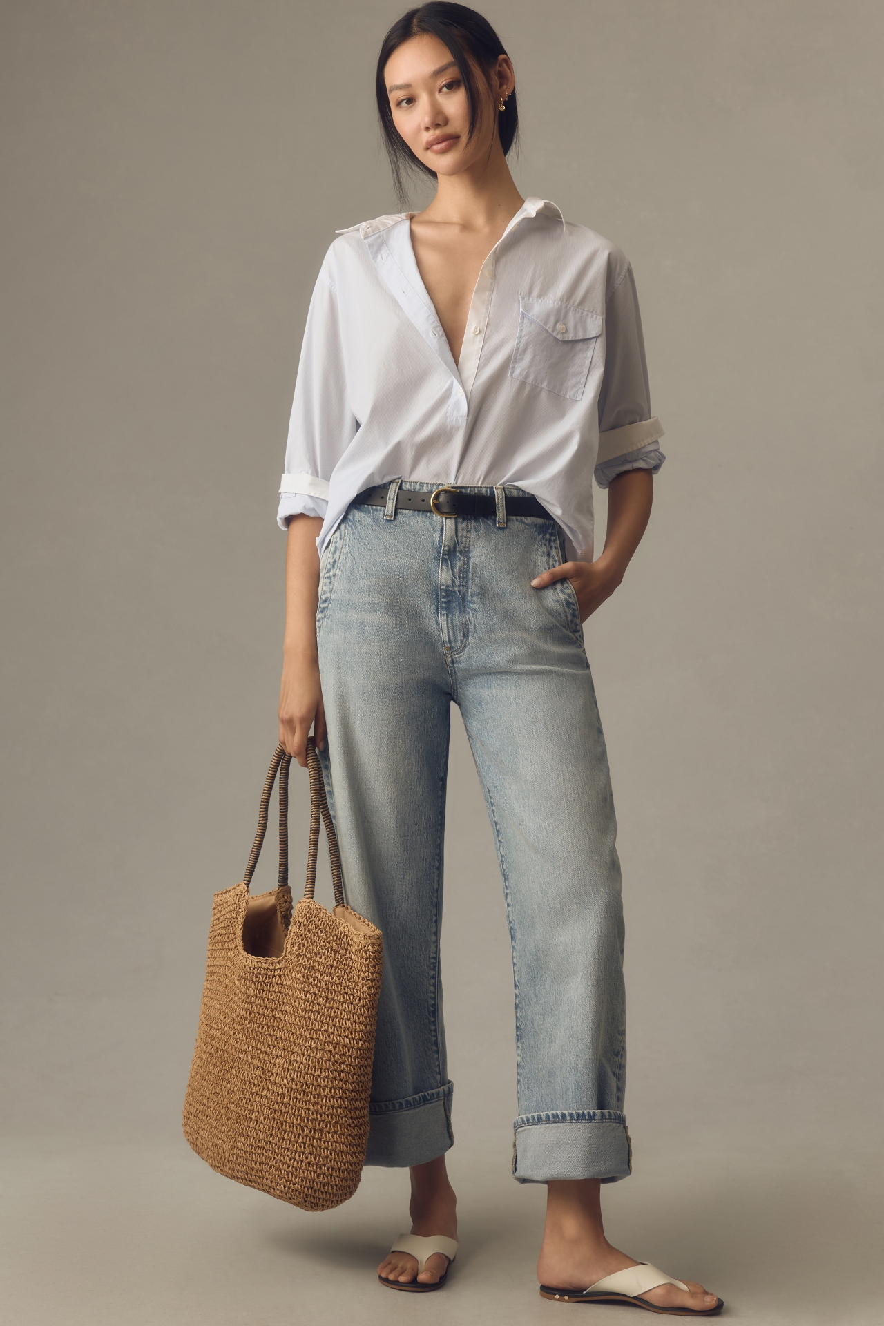 The Lonnie Cuffed High-Rise Crop Jeans by Pilcro