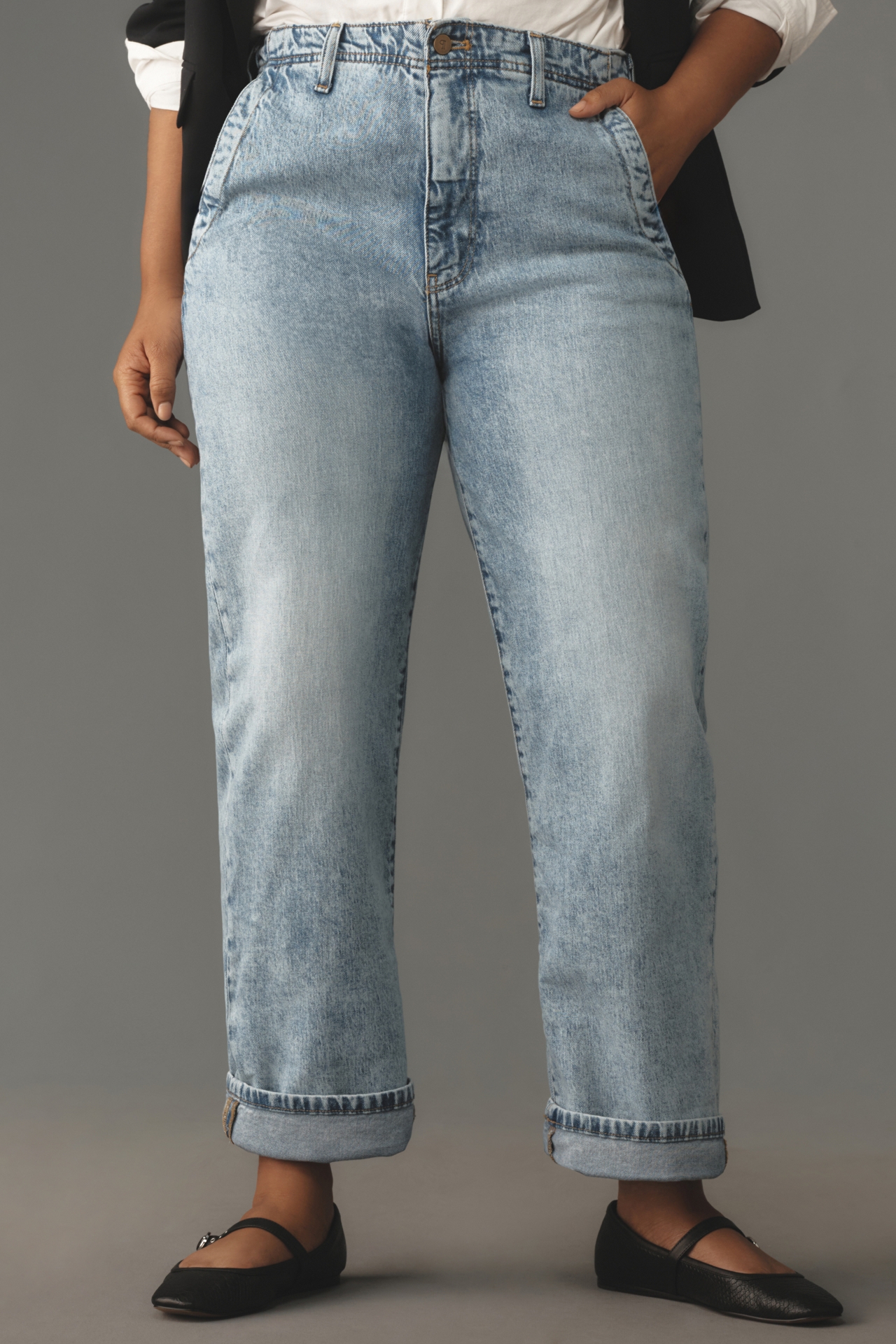 The Lonnie Cuffed High-Rise Crop Jeans by Pilcro