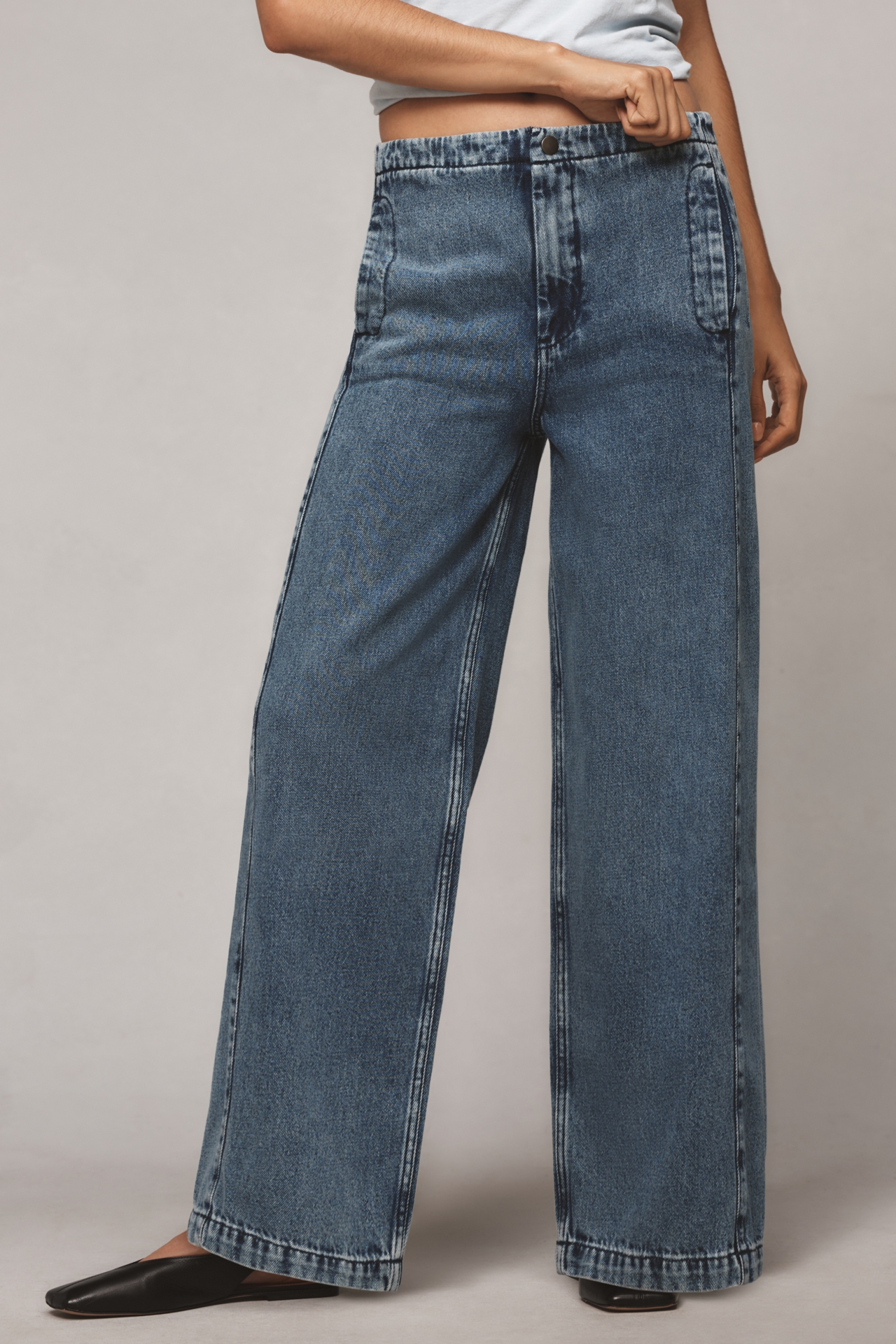 Pilcro Pull-On High-Rise Wide-Leg Track Jeans