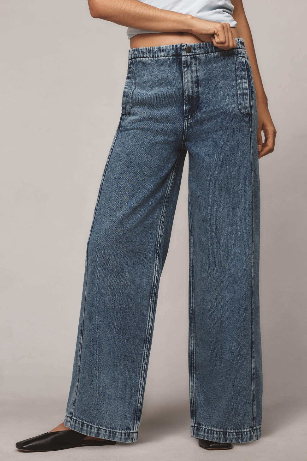 Pilcro Pull-On High-Rise Wide-Leg Track Jeans