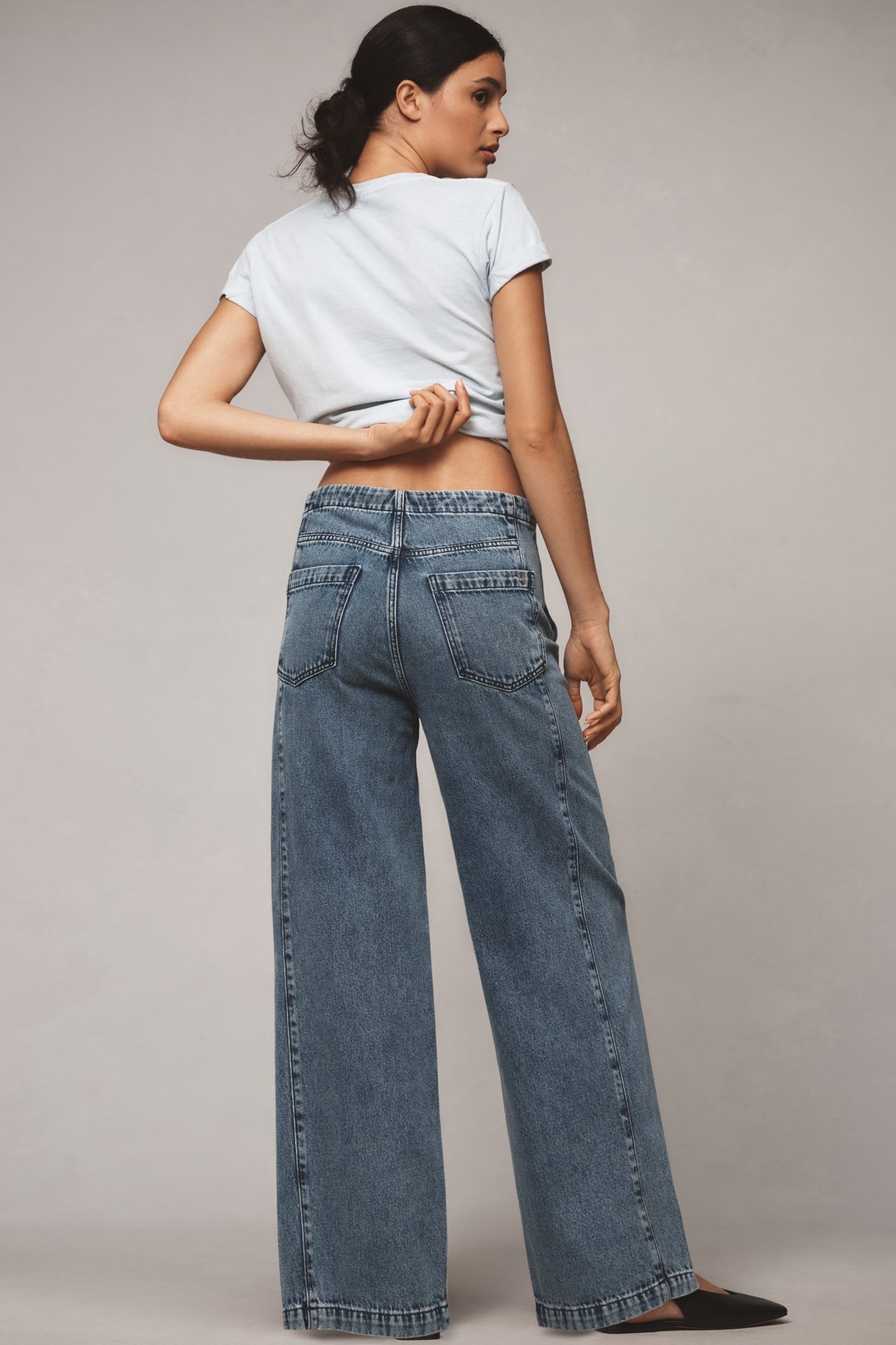 Pilcro Pull-On High-Rise Wide-Leg Track Jeans