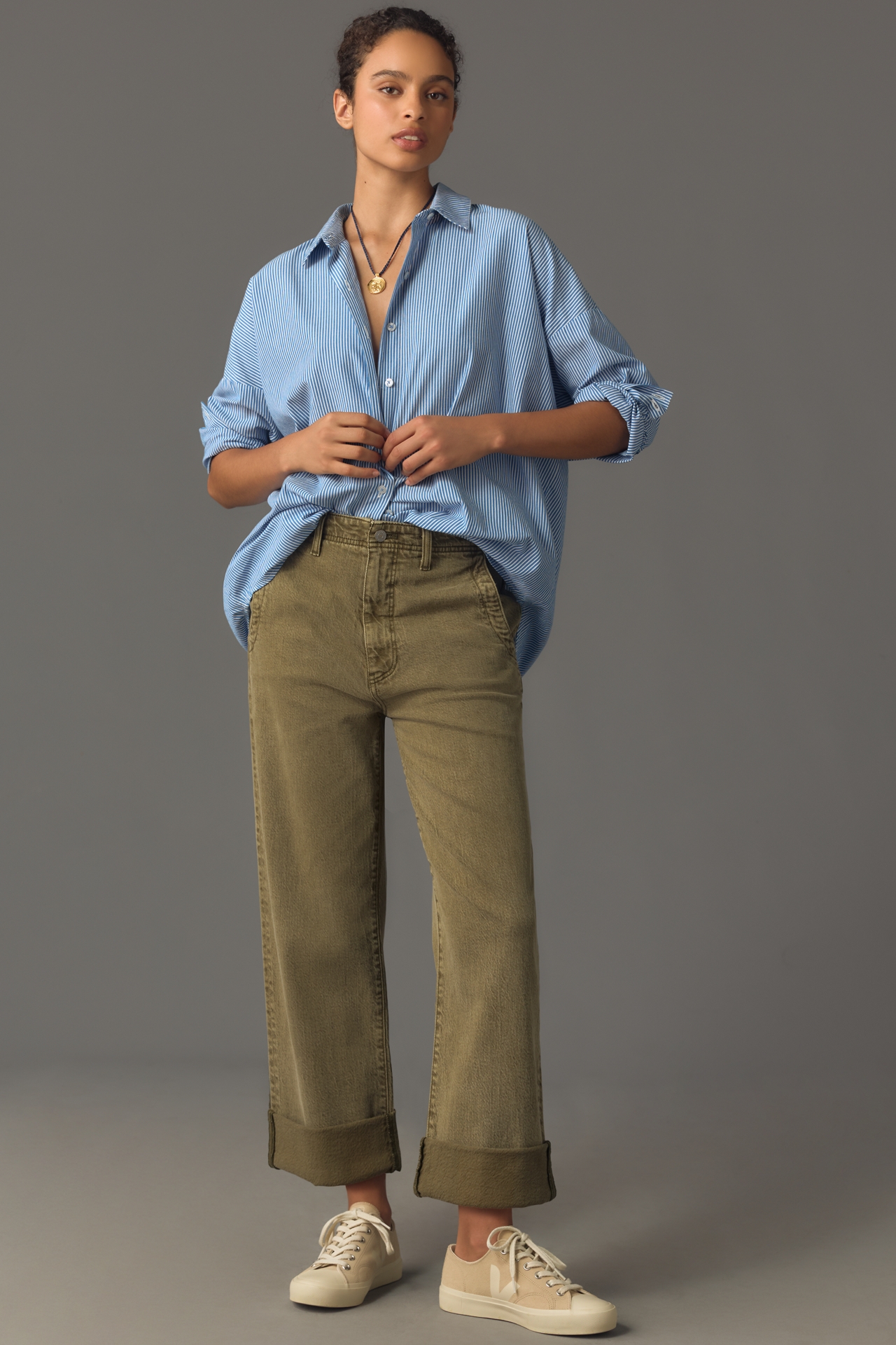 The Lonnie Cuffed High-Rise Crop Jeans by Pilcro