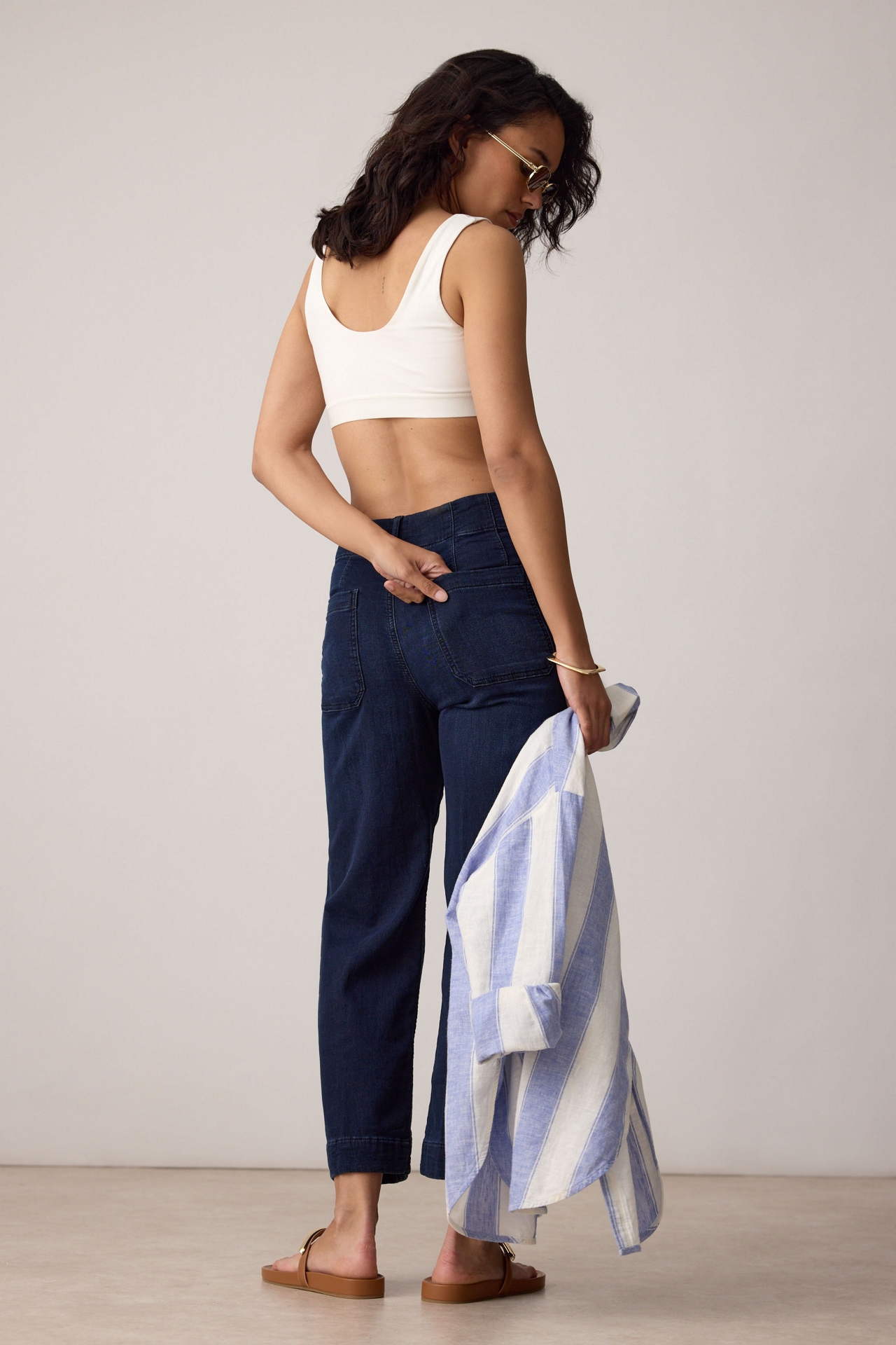Maeve Colette Knit High-Rise Wide-Leg Cropped Jeans