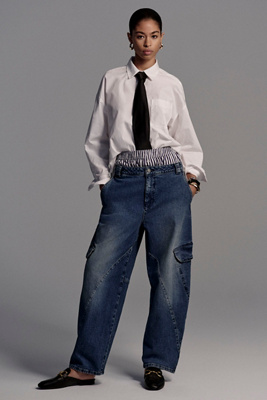 PILCRO MID-RISE SLOUCHY UTILITY BOW JEANS 