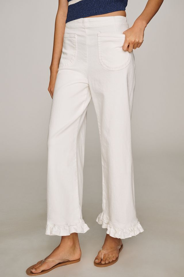 Maeve Colette Ruffle-Hem High-Rise Wide-Leg Cropped Jeans #1