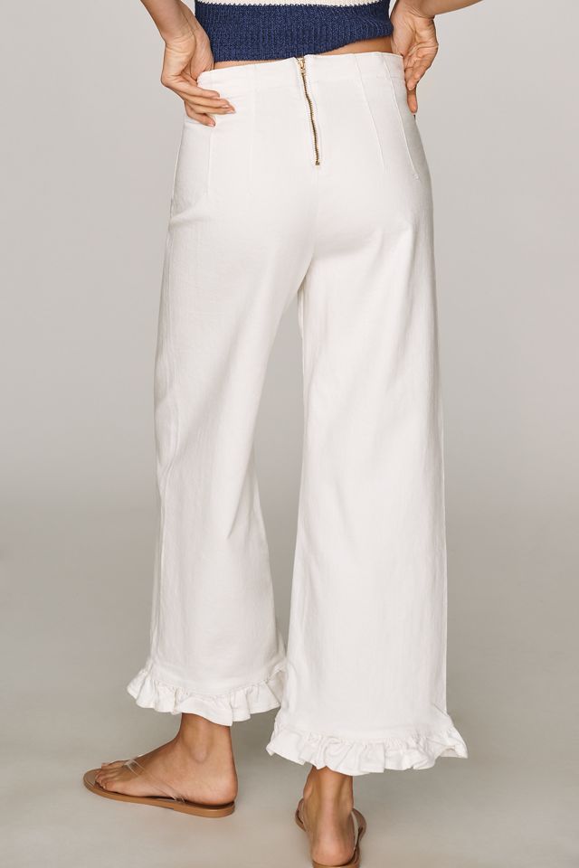 Maeve Colette Ruffle-Hem High-Rise Wide-Leg Cropped Jeans #2