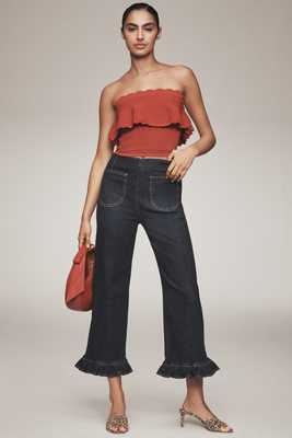 The Colette Ruffle-Hem Crop Wide-Leg Jeans by Maeve