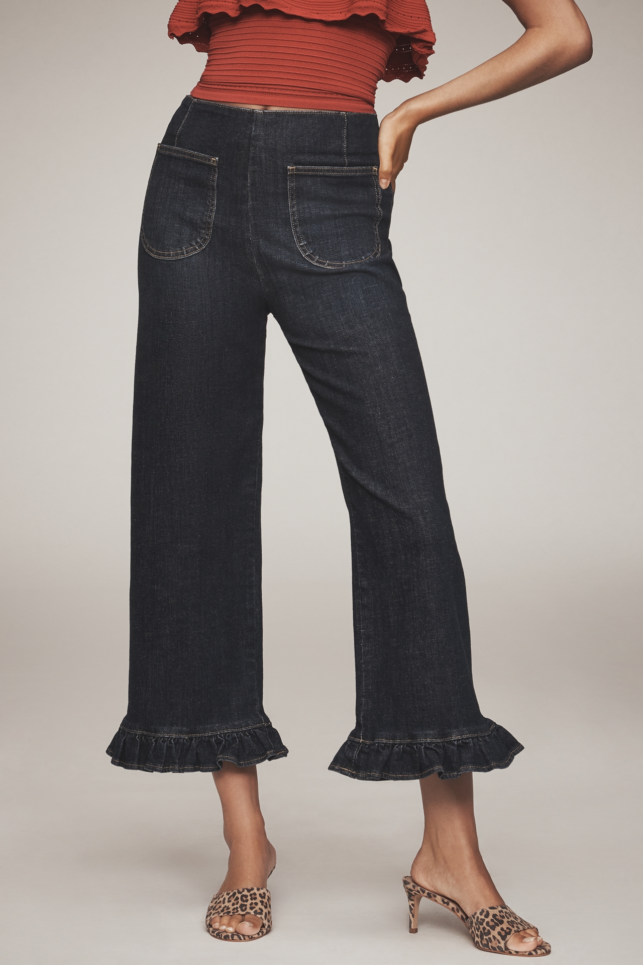 The Colette Ruffled Crop Wide-Leg Jeans by Maeve