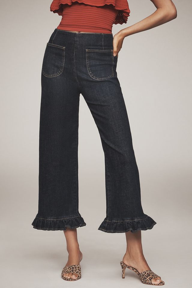 The Colette Ruffle-Hem Crop Wide-Leg Jeans by Maeve #1