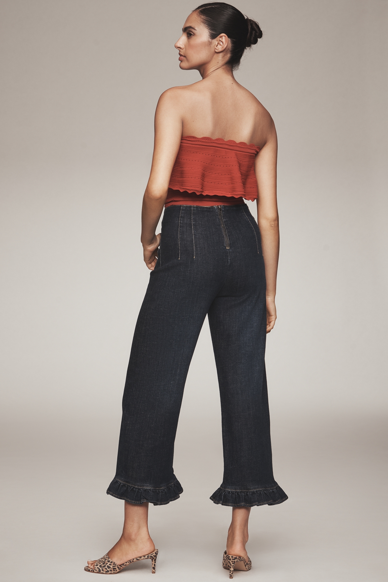 The Colette Ruffled Crop Wide-Leg Jeans by Maeve