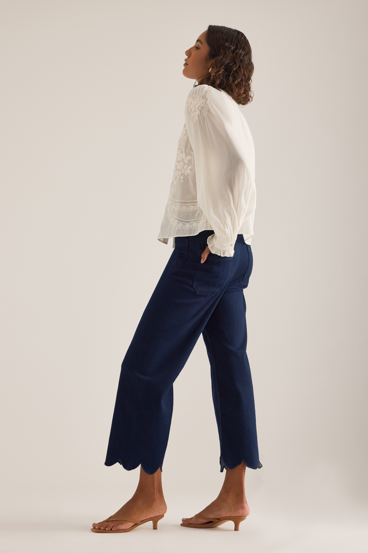 Colette Ruffle-Hem Crop Wide-Leg Jeans by Maeve