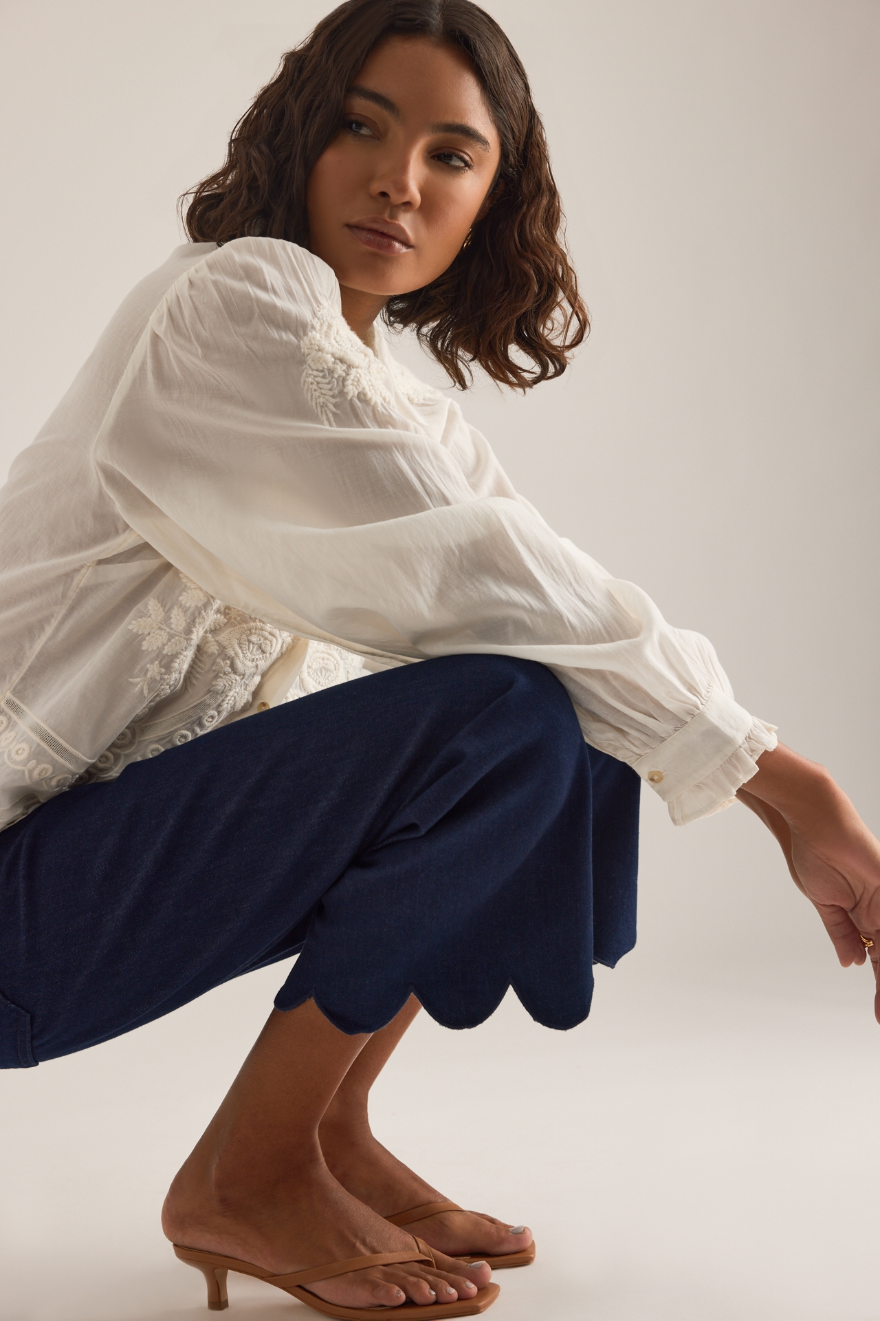 Colette Ruffle-Hem Crop Wide-Leg Jeans by Maeve