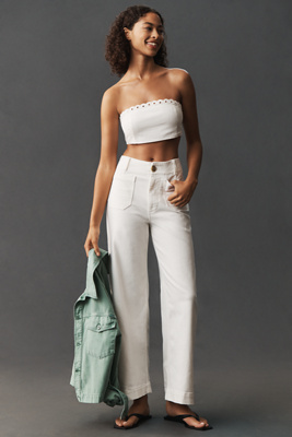 anthropologie The Colette Full-Length Wide-Leg Jeans by Maeve Ivory Cream + Renoir Wash