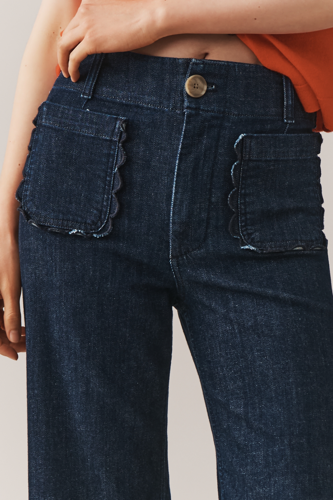 The Colette Scallop-Pocket Crop Wide-Leg Jeans by Maeve