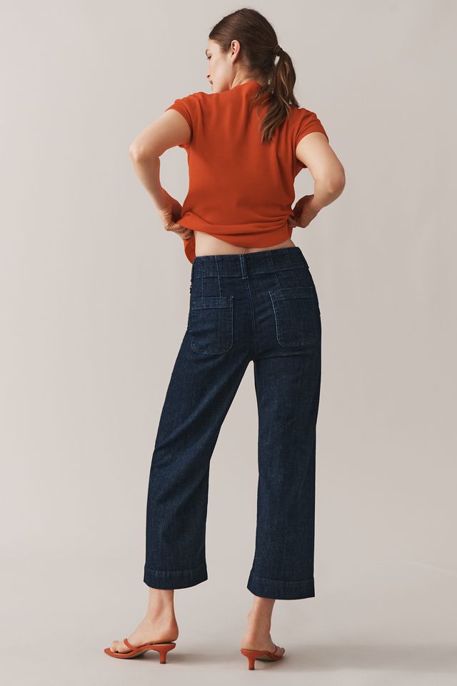 I Jeans a Gamba Larga Cropped a Vita Alta in Denim Colette di Maeve #1