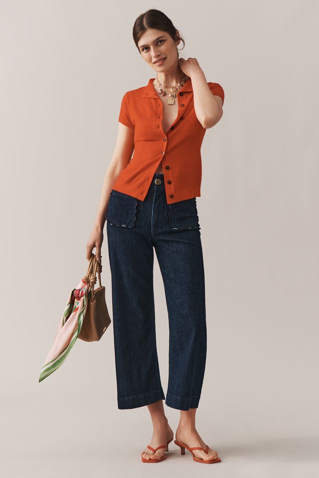 I Jeans a Gamba Larga Cropped a Vita Alta in Denim Colette di Maeve #3