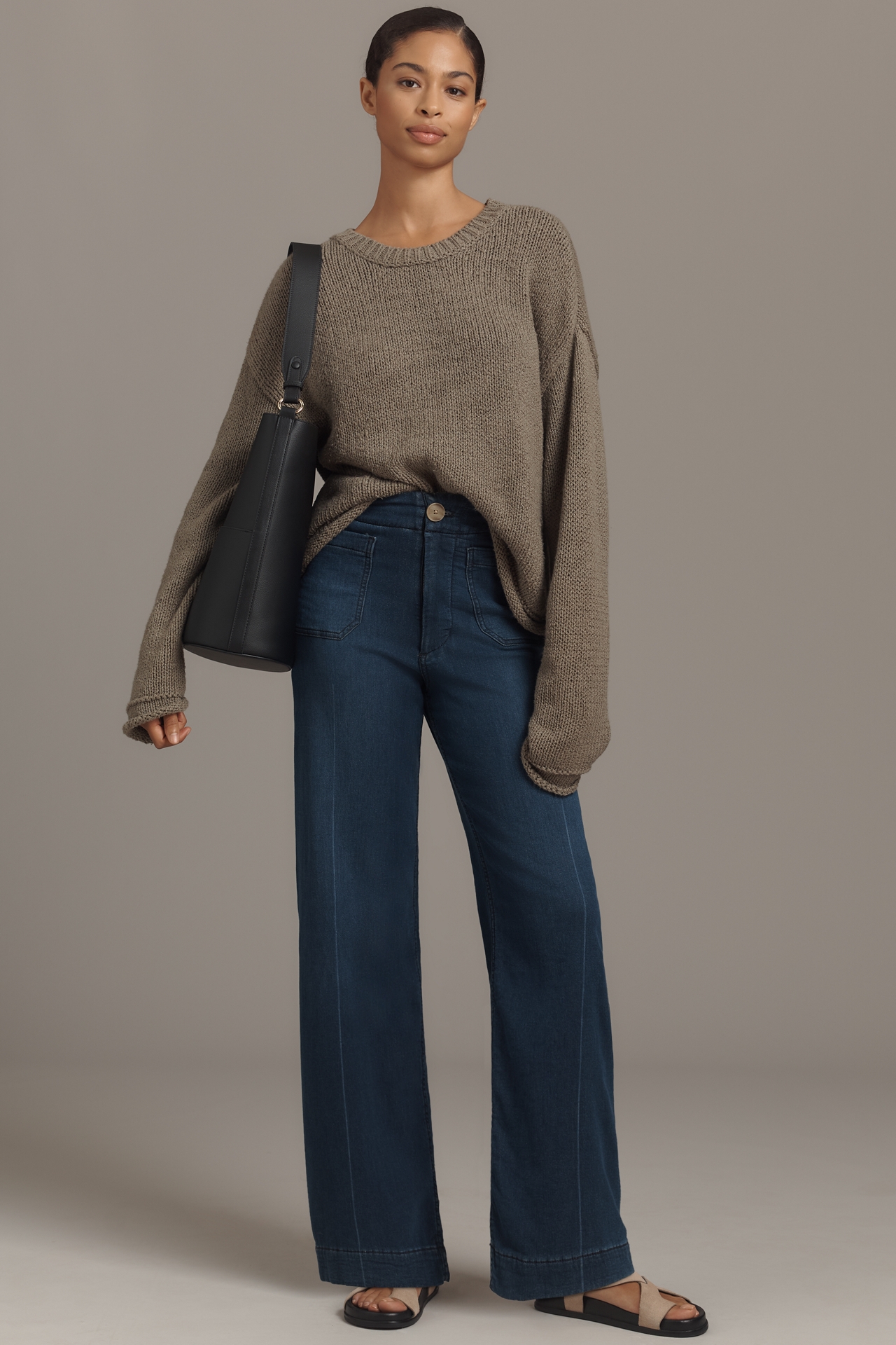 The Colette Knit Full-Length Wide-Leg Jeans by Maeve