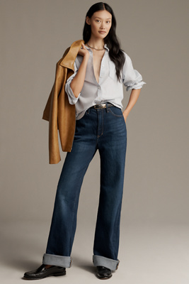Pilcro The Austyn High-rise Cuffed Wide-leg Jeans By  In Blue