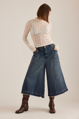 Pilcro Ultra Wide-leg Cropped Jeans In Blue