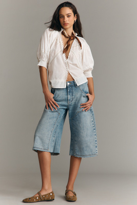 Pilcro Puddle Curve Crop High-rise Tapered Culotte Jeans In White
