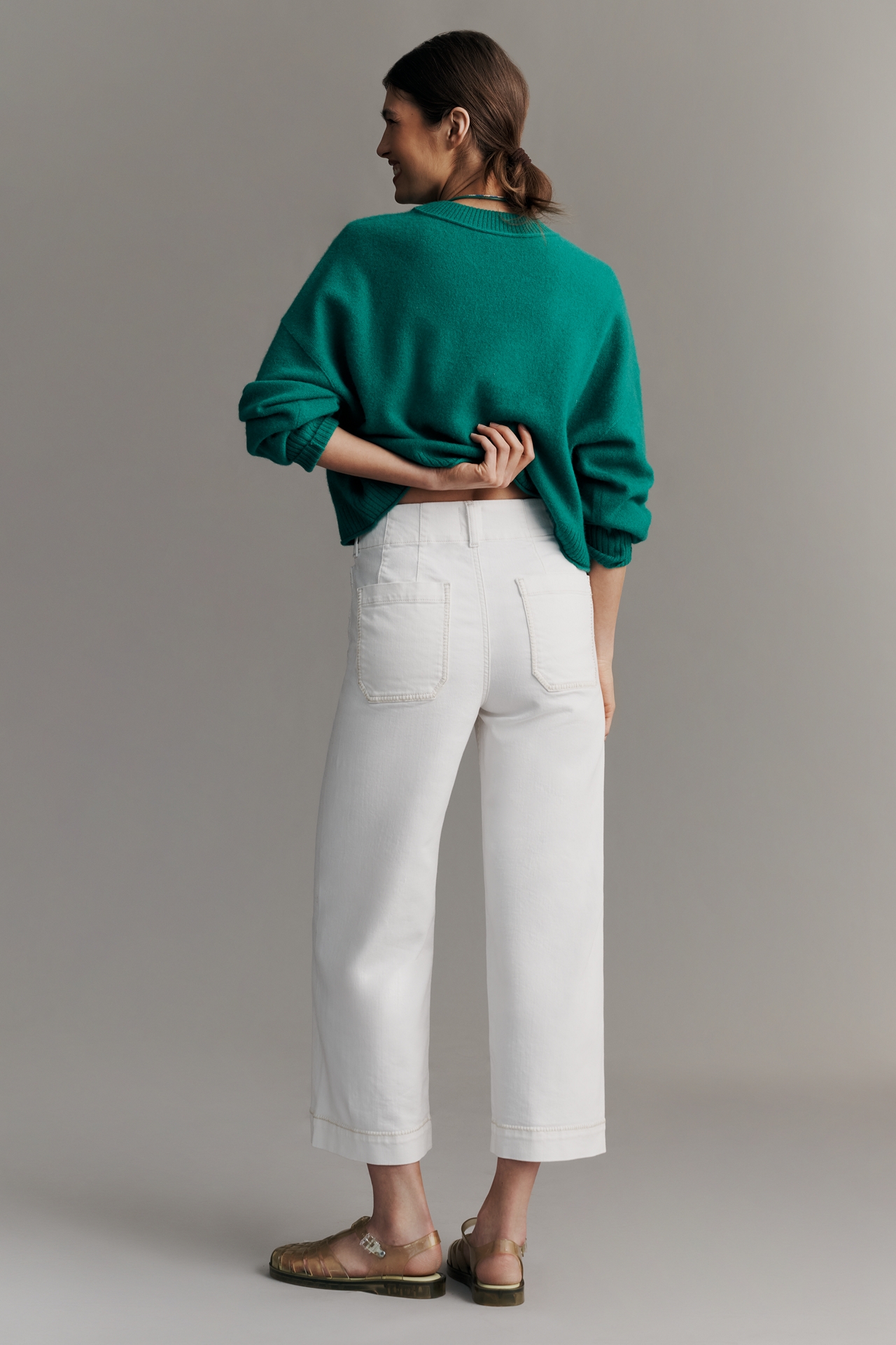 The Colette Whipstitch High-Rise Crop Wide Leg Jeans by Maeve