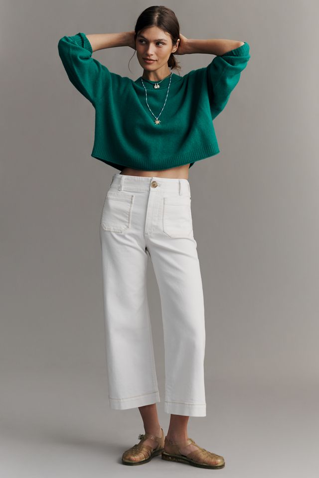 Maeve Colette Whipstitch High-Rise Wide Leg Cropped Jeans #4