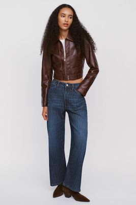 The Kayden Pinstripe Carpenter Barrel Jeans by Pilcro