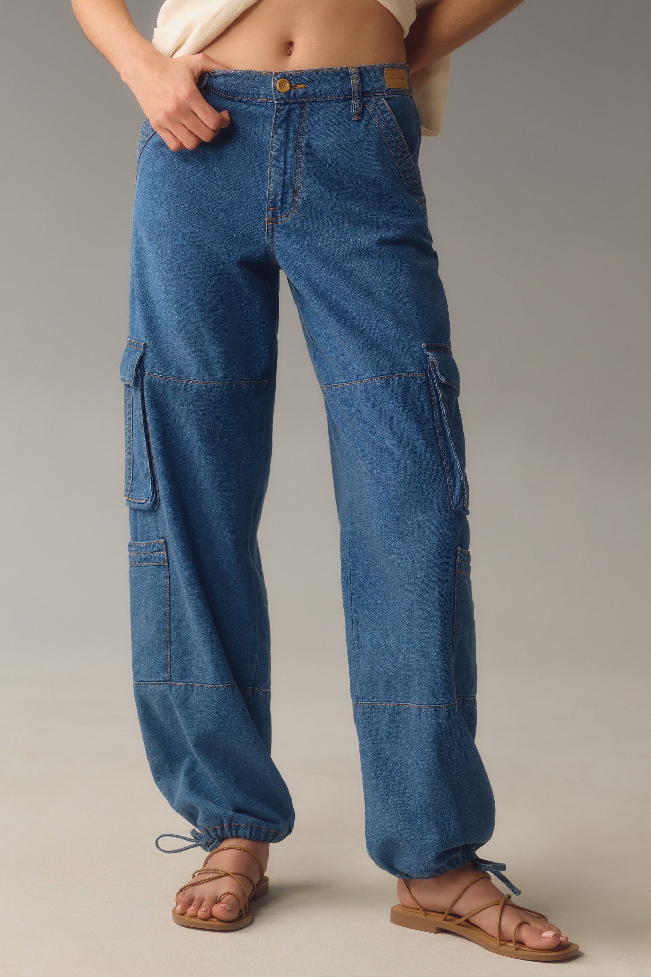 Outland Denim Mel Low-Rise Slouchy Cargo Jeans