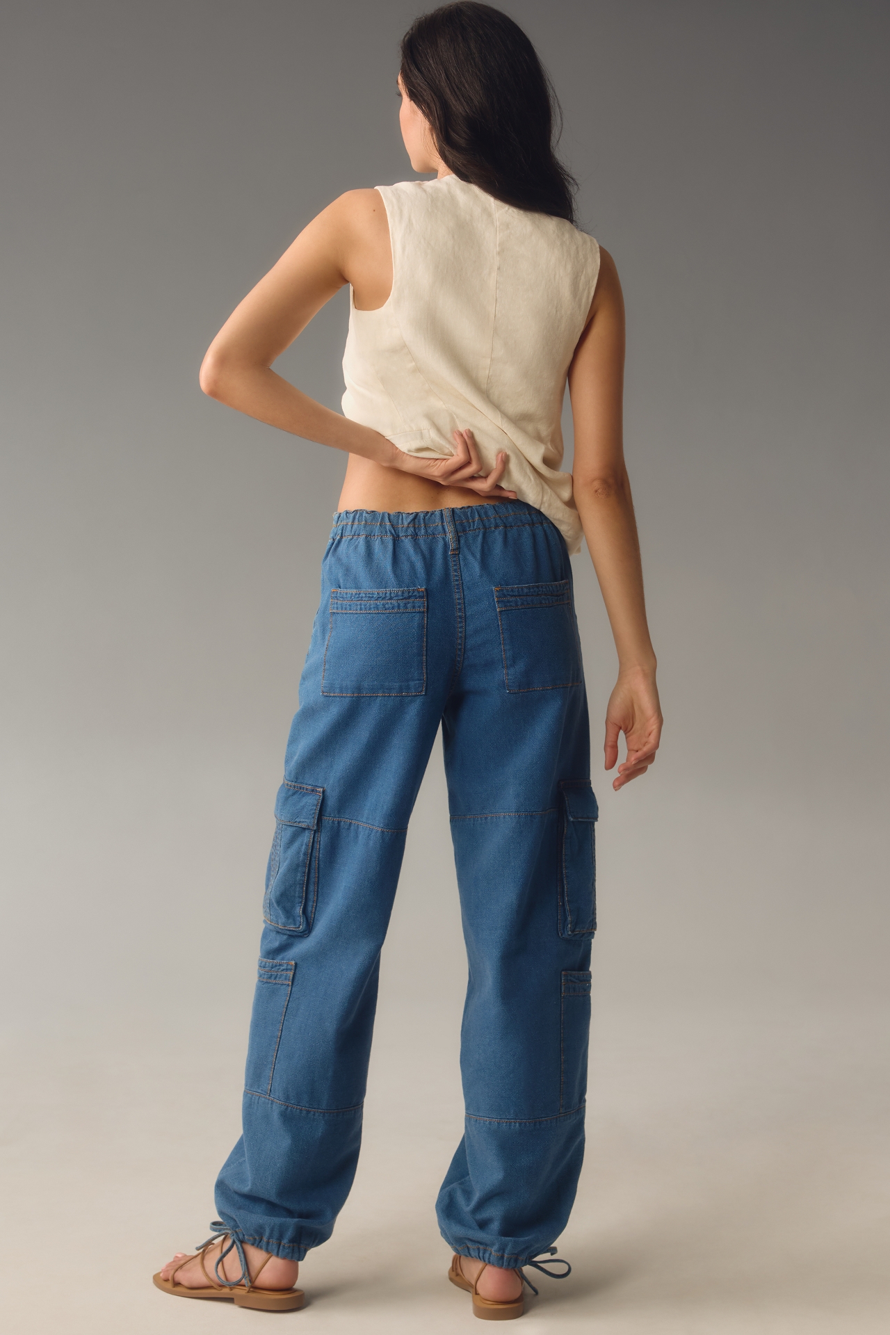 Outland Denim Mel Low-Rise Slouchy Cargo Jeans