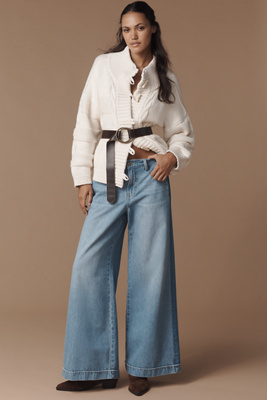 Outland Denim Lotus Mid-rise Wide-leg Jeans In Blue