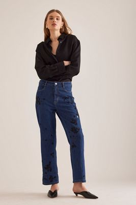 The Annie High-Rise Straight-Leg Jeans by Pilcro: Embellished Edition