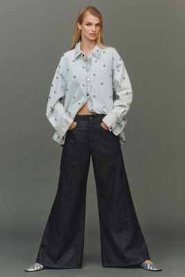 Pilcro The Adi Sparkle Pull-on Mid-rise Flare Pants By  In Black