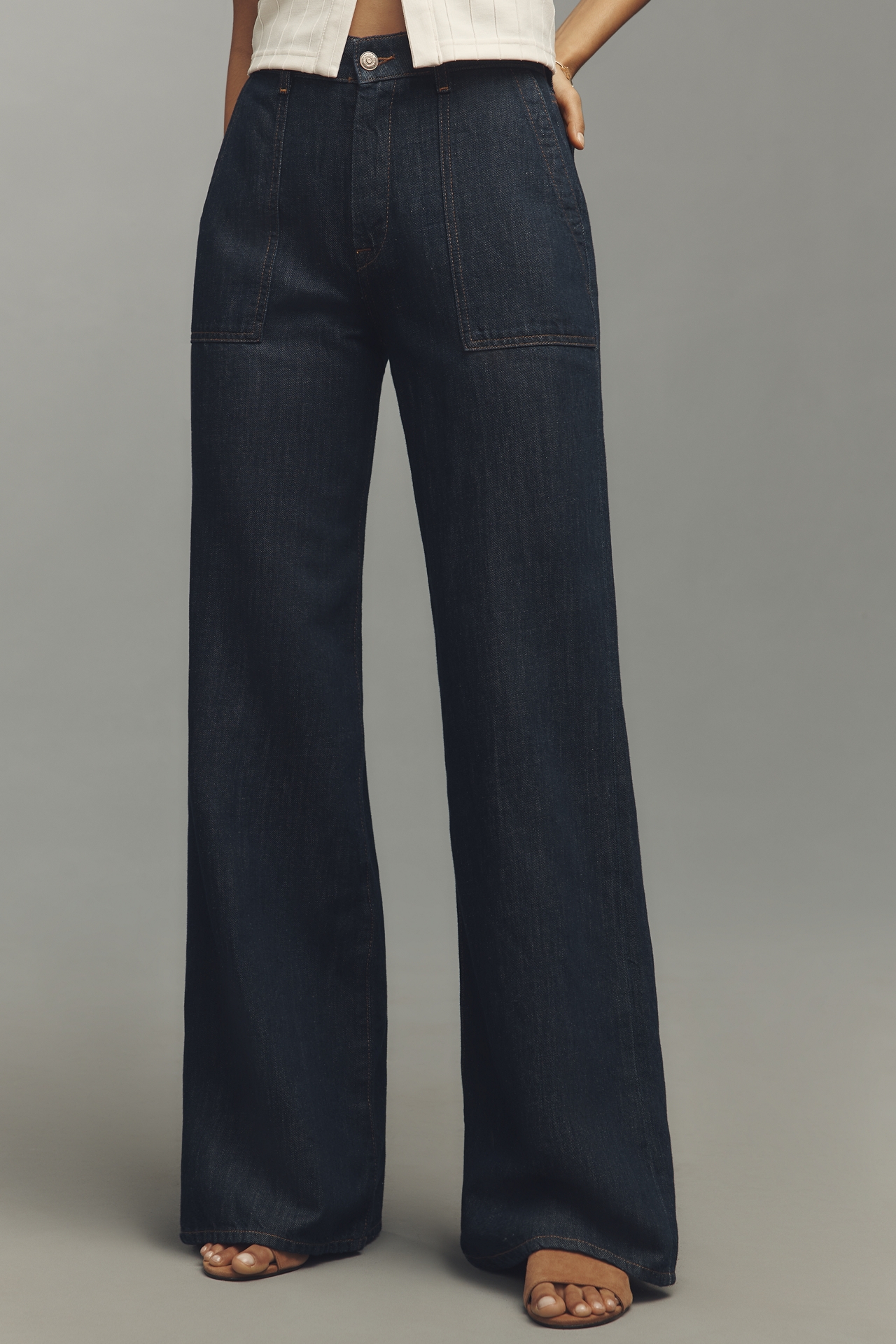 7 For All Mankind Lotta Linen Blend High-Rise Wide-Leg Jeans