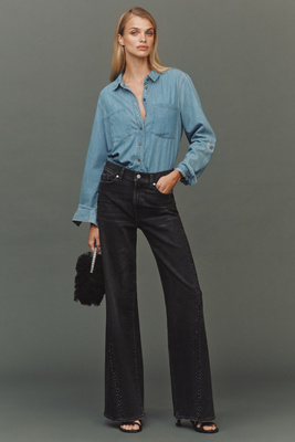 7 For All Mankind Twisted Lotta High-rise Wide-leg Jeans In Black