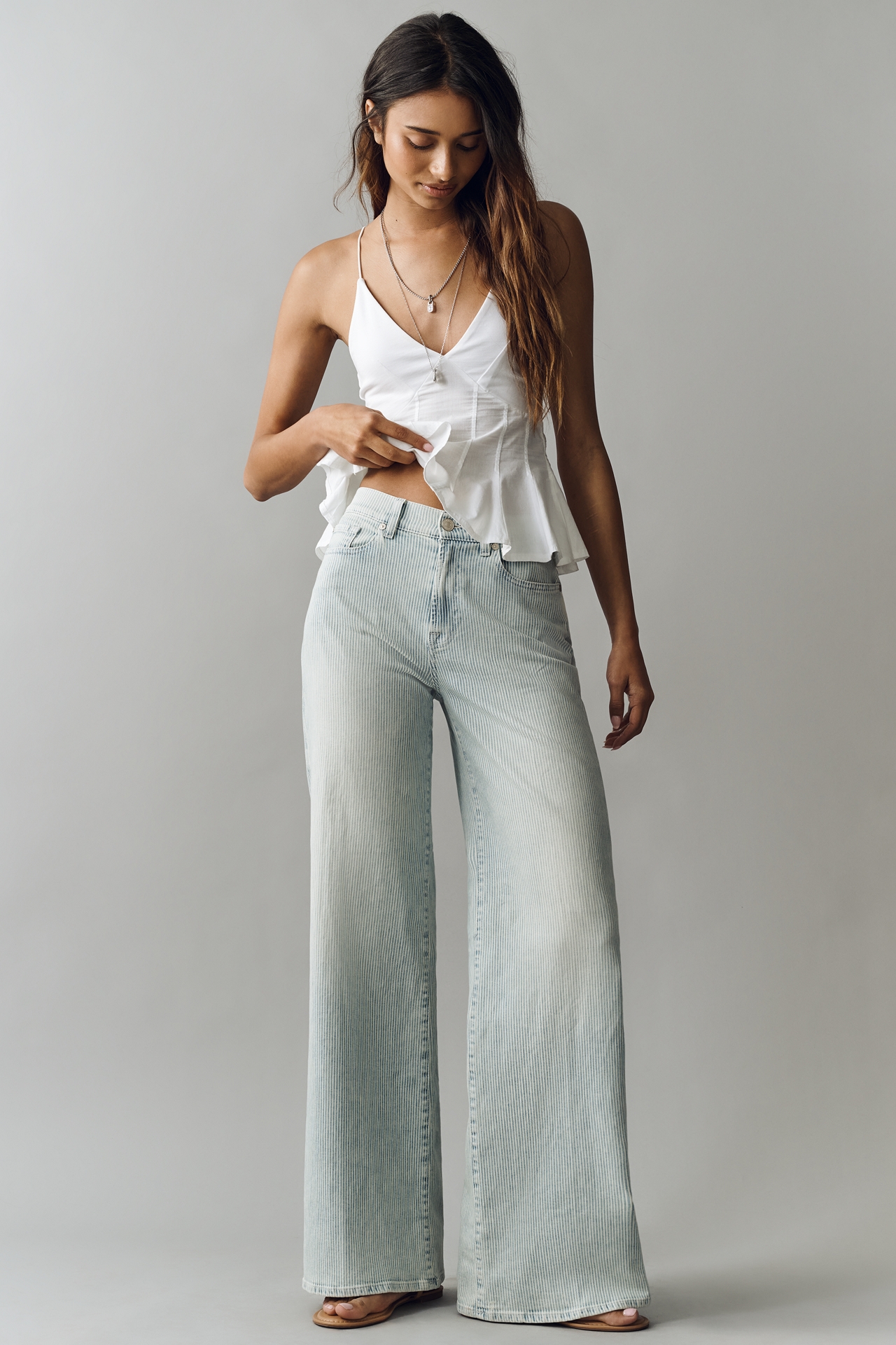 7 For All Mankind Lotta High-Rise Wide-Leg Stripe Jeans