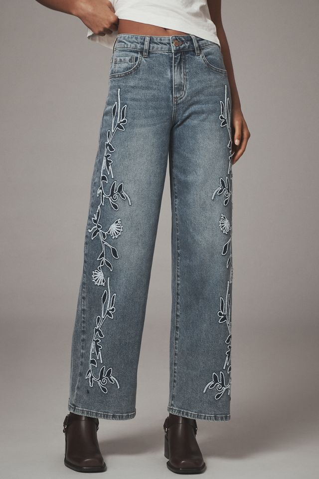 Siempre Zoey Embroidered High-Rise Wide-Leg Jeans #1