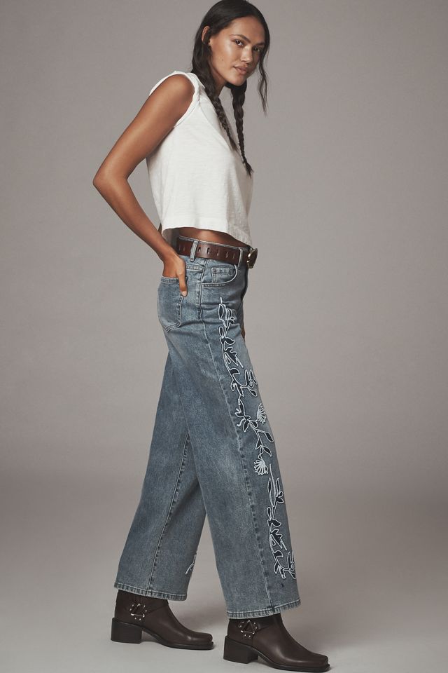 Siempre Zoey Embroidered High-Rise Wide-Leg Jeans #2