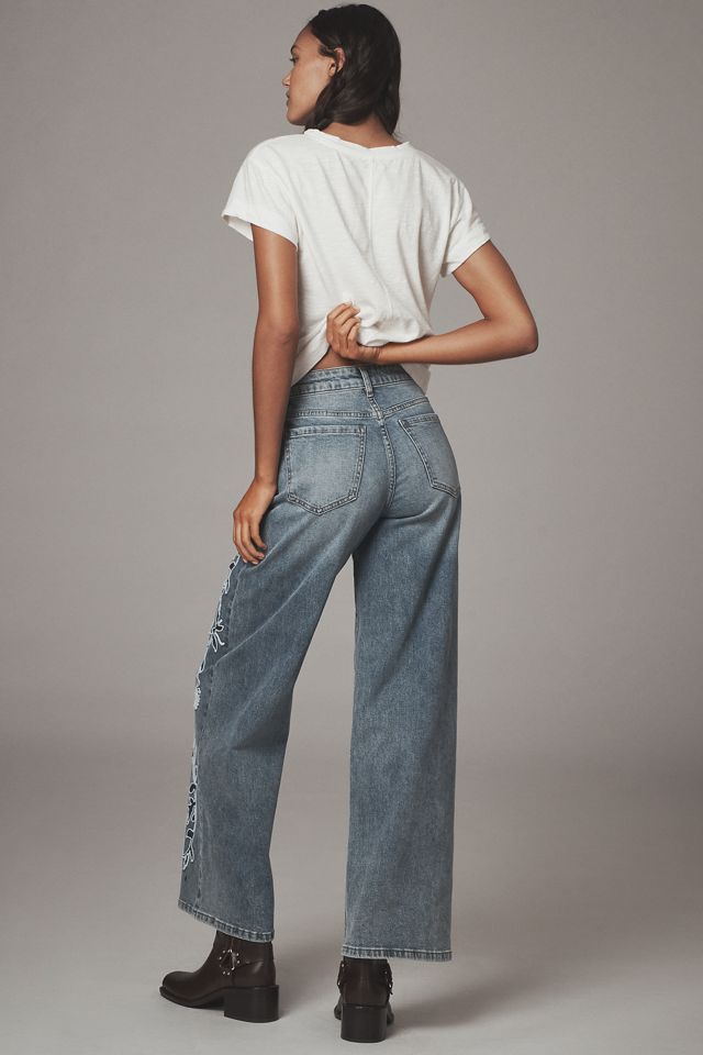 Siempre Zoey Embroidered High-Rise Wide-Leg Jeans #4